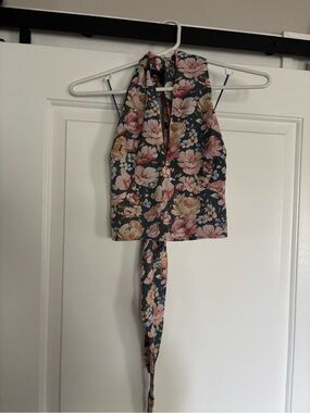 Abercrombie Floral Halter Top with Tie-Back - Navy & Pink